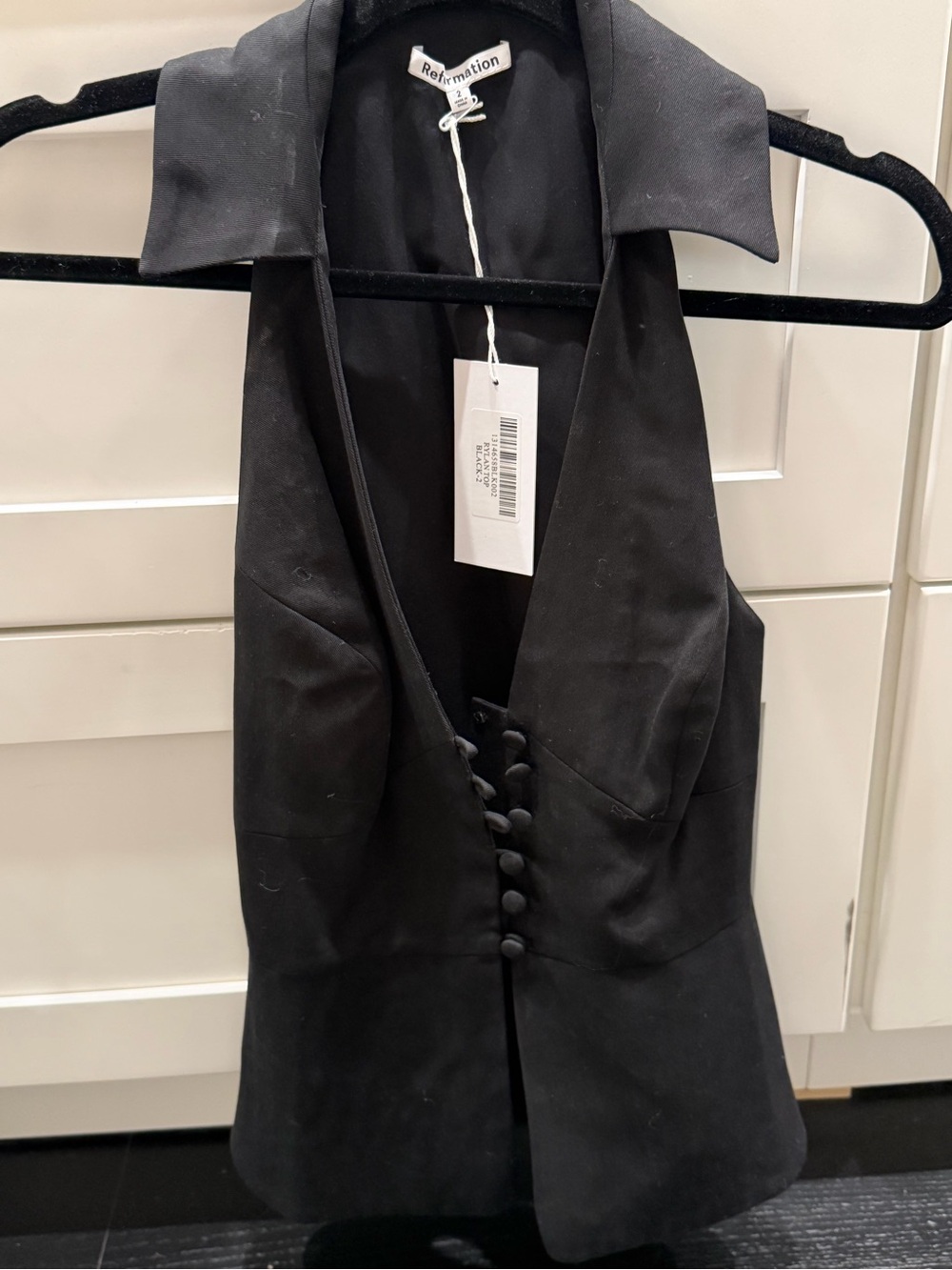 Reformation Black Collar Button-Front Peplum Shirt